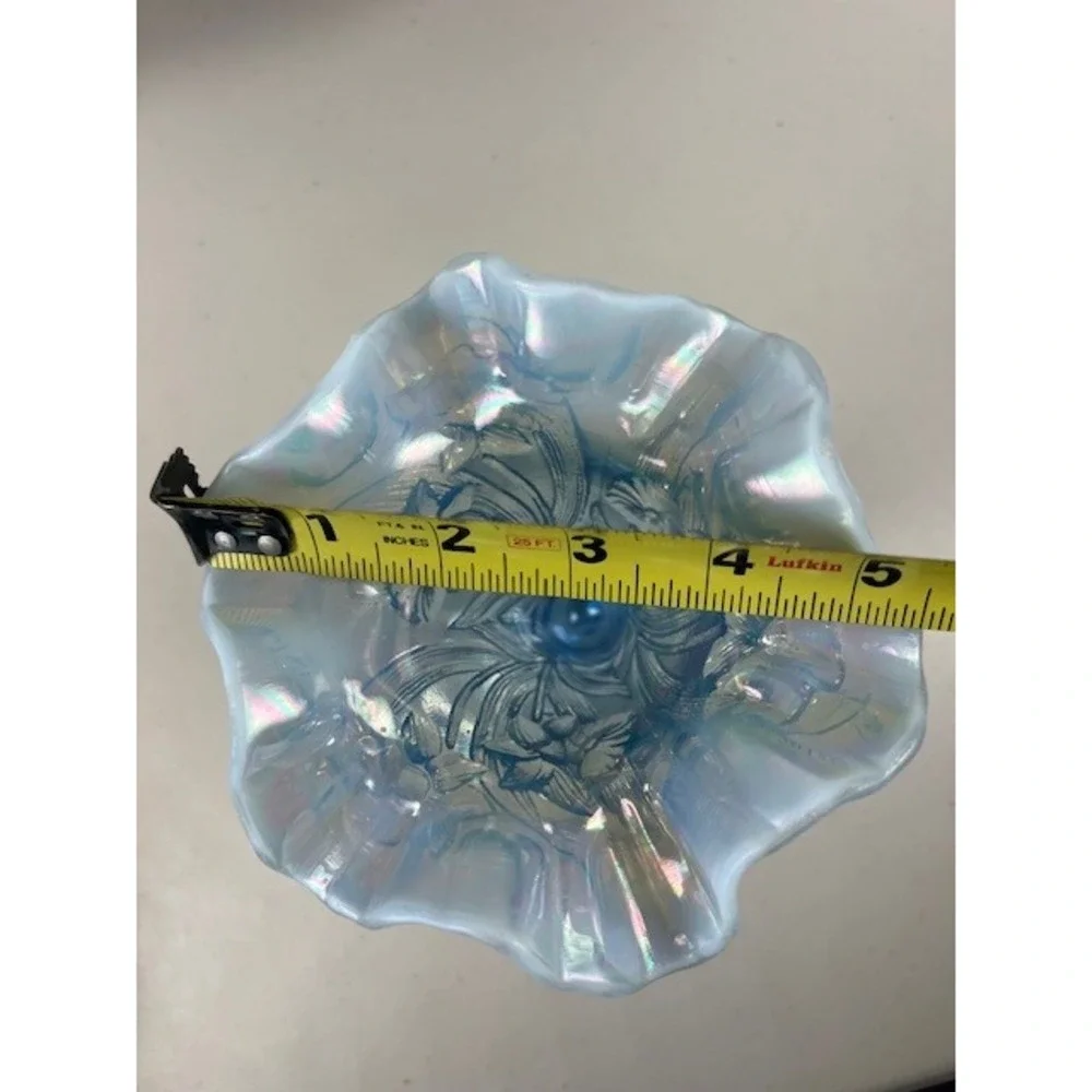 Fenton Ice Blue Iridescent Vase Daffodils Ruffled Edge 7-8
